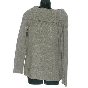 GH Bass & Co‎ Womens Grey Cable Knit Fold Over Collar Sweater Medium RN 36543